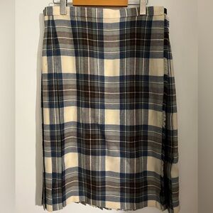 Elegant Plaid A-Line Skirt in Blue and Brown. Waist 31”